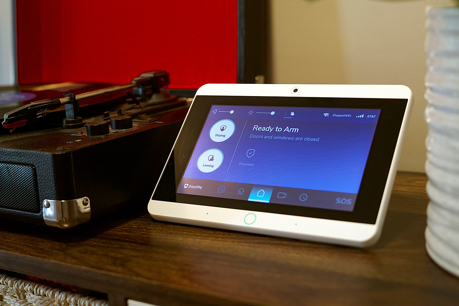 ShieldPro Touch Screen Security Panel on end table